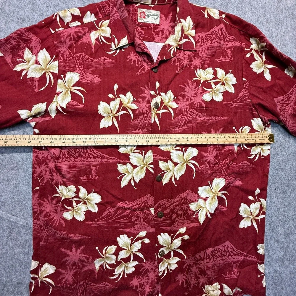Hilo Hattie The Original Hawaiian Shirt Mens Large Red Floral Print Short Sleeve - Picture 4 of 8
